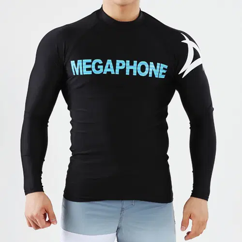 [새상품] 메가폰 워터스포츠 S사이즈 BASIC LOGO MEN RASH GUARD-BLK/WHT