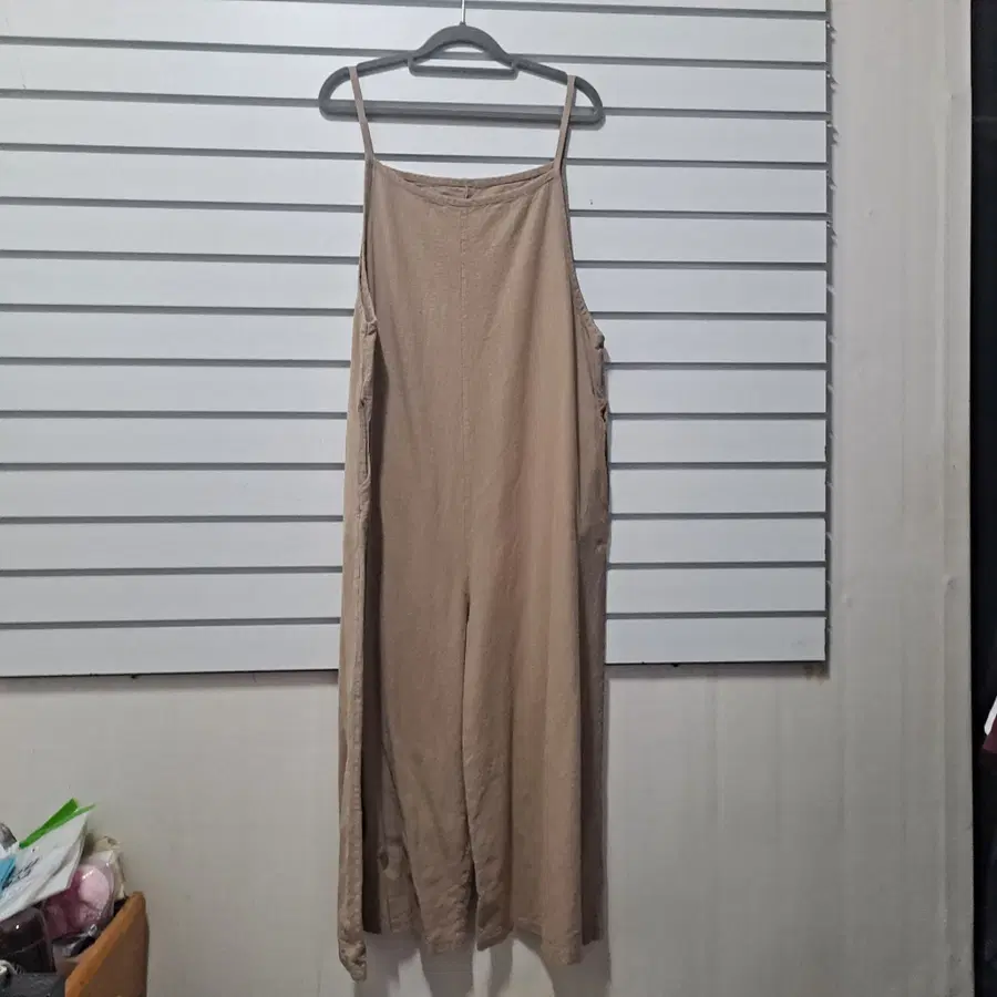 베이지 면/린넨 와이드핏 점프수트 77 옷장꾸미기