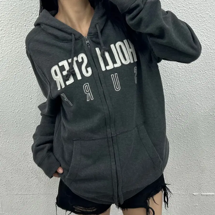 홀리스터 센터로고 그레이 후드집업 XL