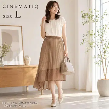 새상품 CINEMATIQ L 플리츠 스커트 아지메 롱 베이지 339
