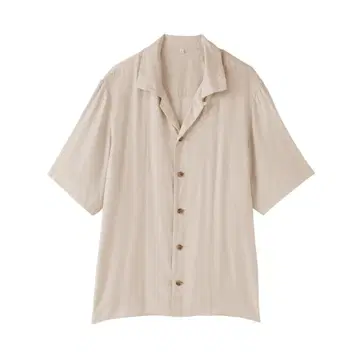 MUJI labo 큐프라 혼방 오픈 카라 반팔 셔츠 핑크 XL