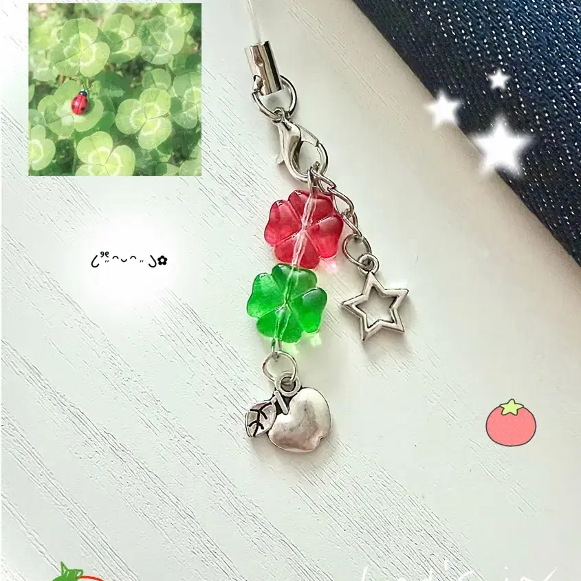 (핸드메이드) 키치한 사과st 비즈키링