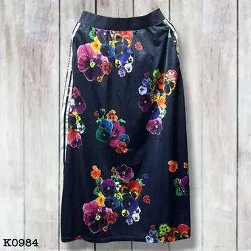 아디다스 오리지널 꽃무늬 롱 스커트 보태니컬 무늬 네이비 K0984