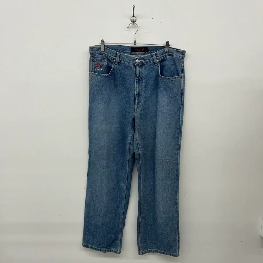 아비렉스 빈티지 주머니 포인트 로고 청바지 라이트 블루 37in
