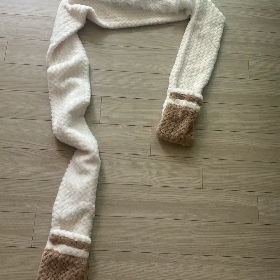 따뜻한 니트 후드 목도리 화이트 브라운