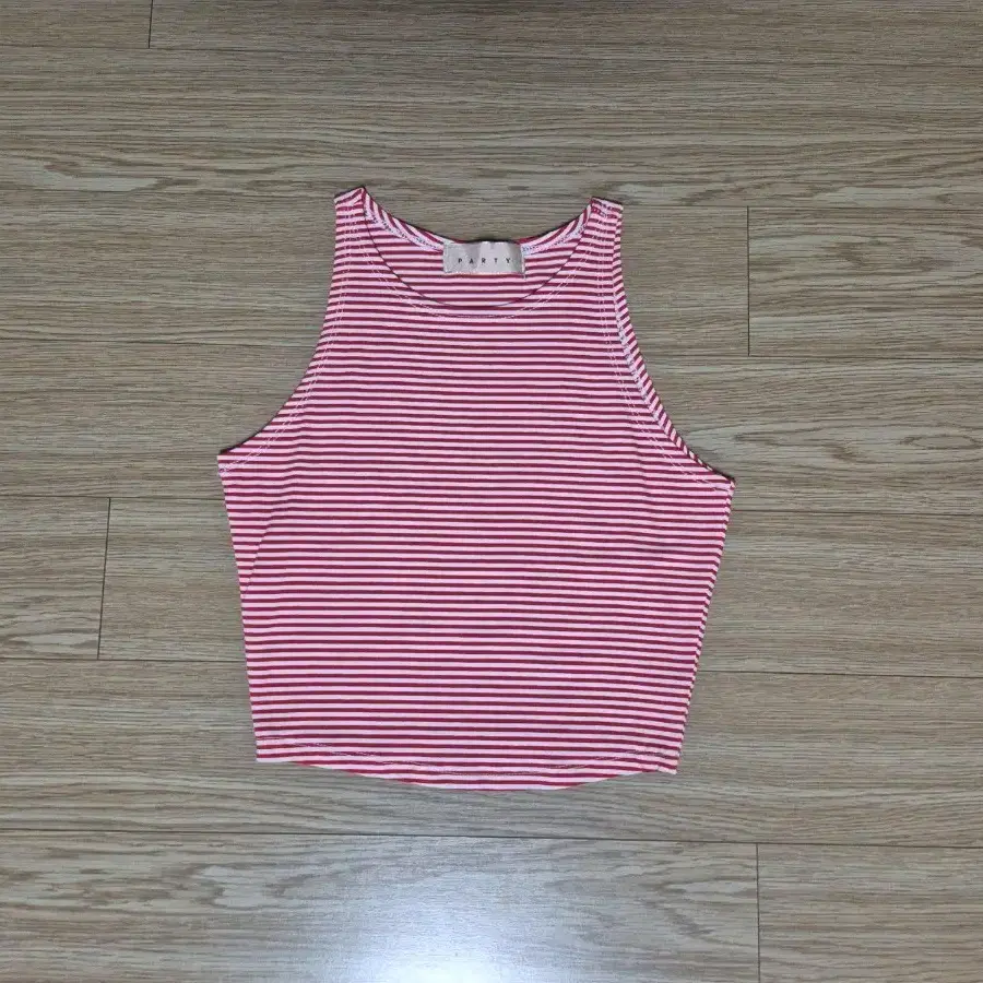 레드 스트라이프 민소매 탑