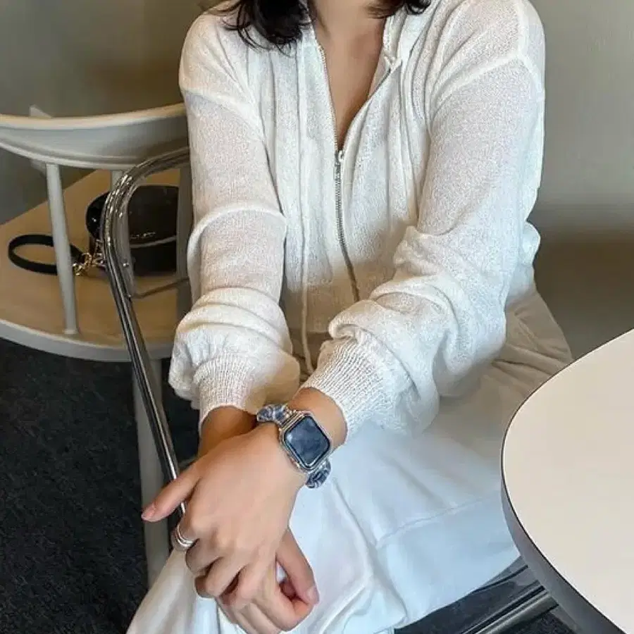 시스루 후드 집업 크롭