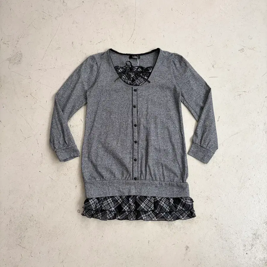 T-mind JPN 빈티지 체크 로걀 레이스 블라우스 L