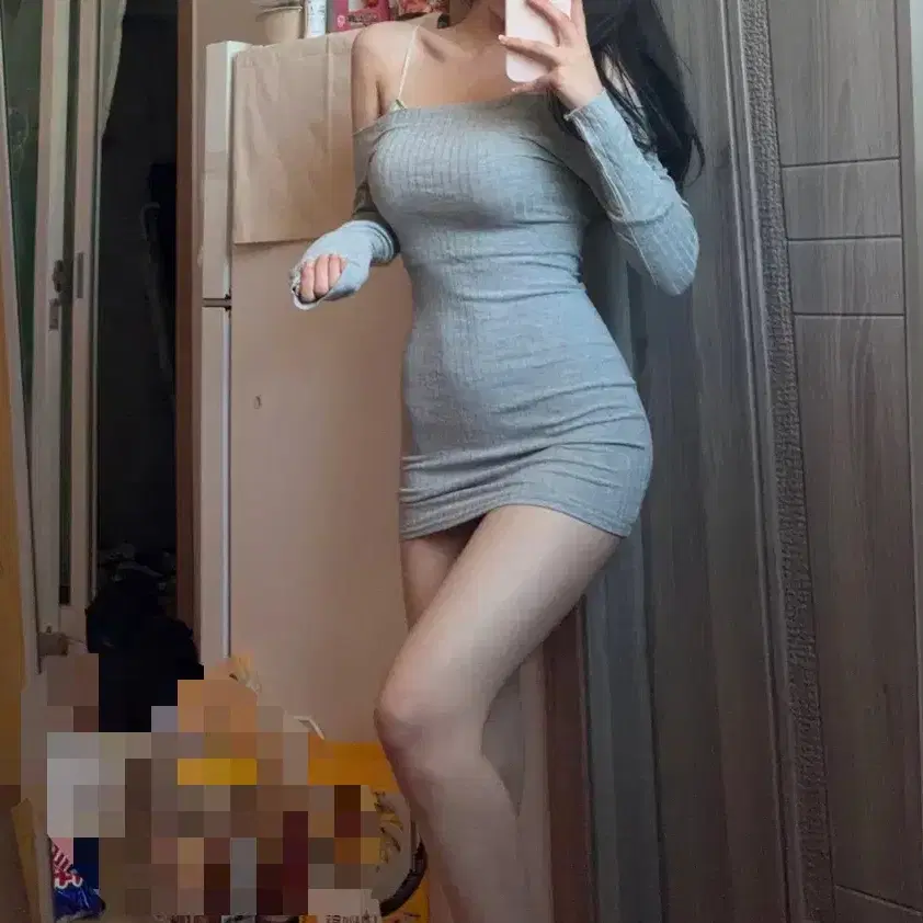 (실착) 오프숄더 회색 원피스
