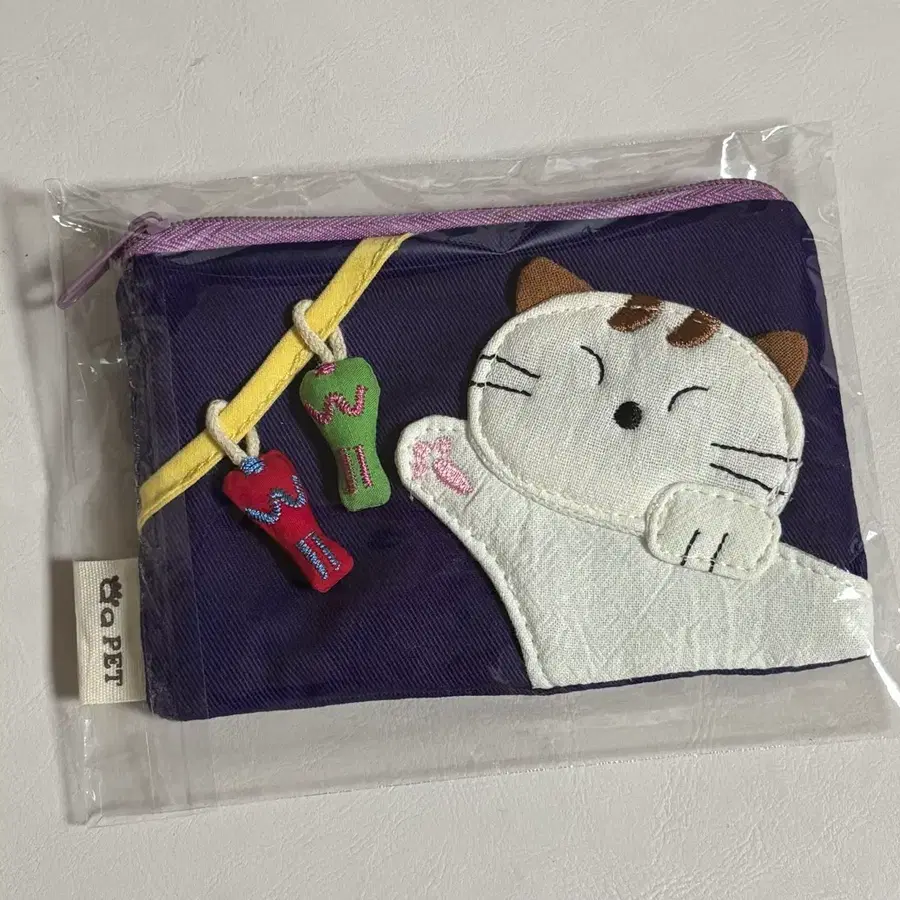 (새상품) 일본풍 고양이 놀이 사냥 생선 네코 천 퍼플 보라 동전 카드지갑