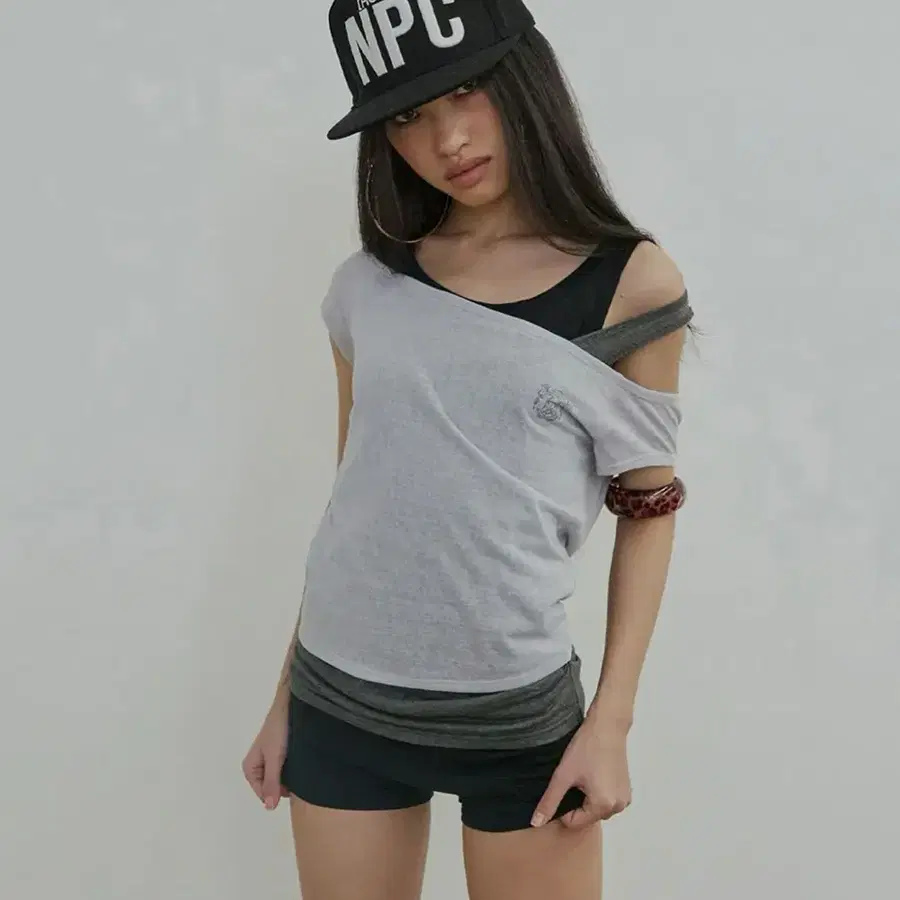 스컬프터 Lazy Sleeveless Layered Tee 페일그레이