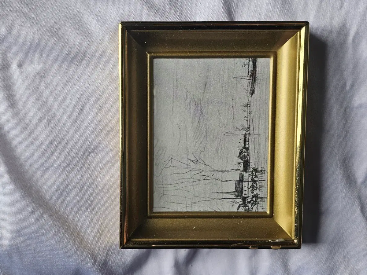 브라스 액자 흑백 드로잉 그림