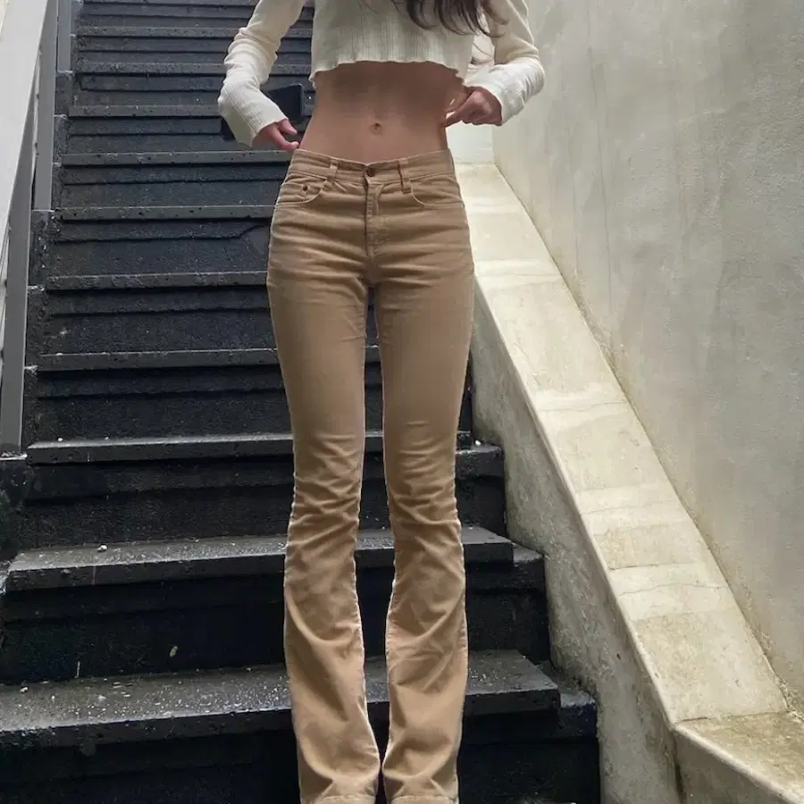 일본 빈티지 코듀로이 베이지 부츠컷