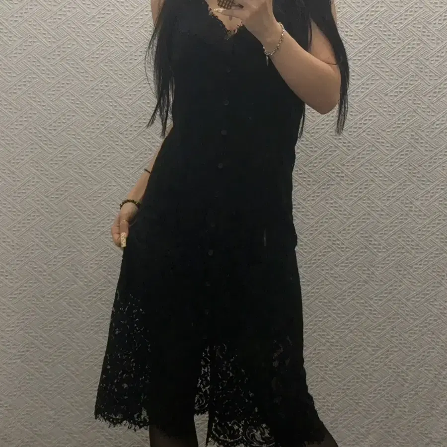 빈티지 재팬 란제리코어 레이스판넬 슬림핏 나시 롱원피스 K0587