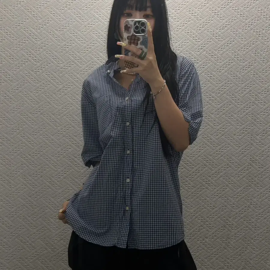 GU 빈티지 컨트리 레트로 캐주얼 오버핏 체크 반팔 셔츠 K0588