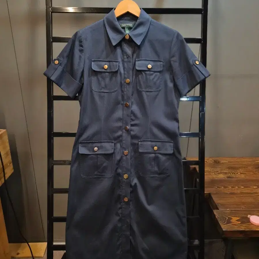 [6] 로렌 랄프로렌 LAUREN RALPH LAUREN 사파리 셔츠 원피스 네이비 4.5