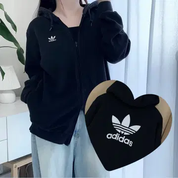 아디다스 블랙 트레포일 투웨이 기모 후집 [ XL ]