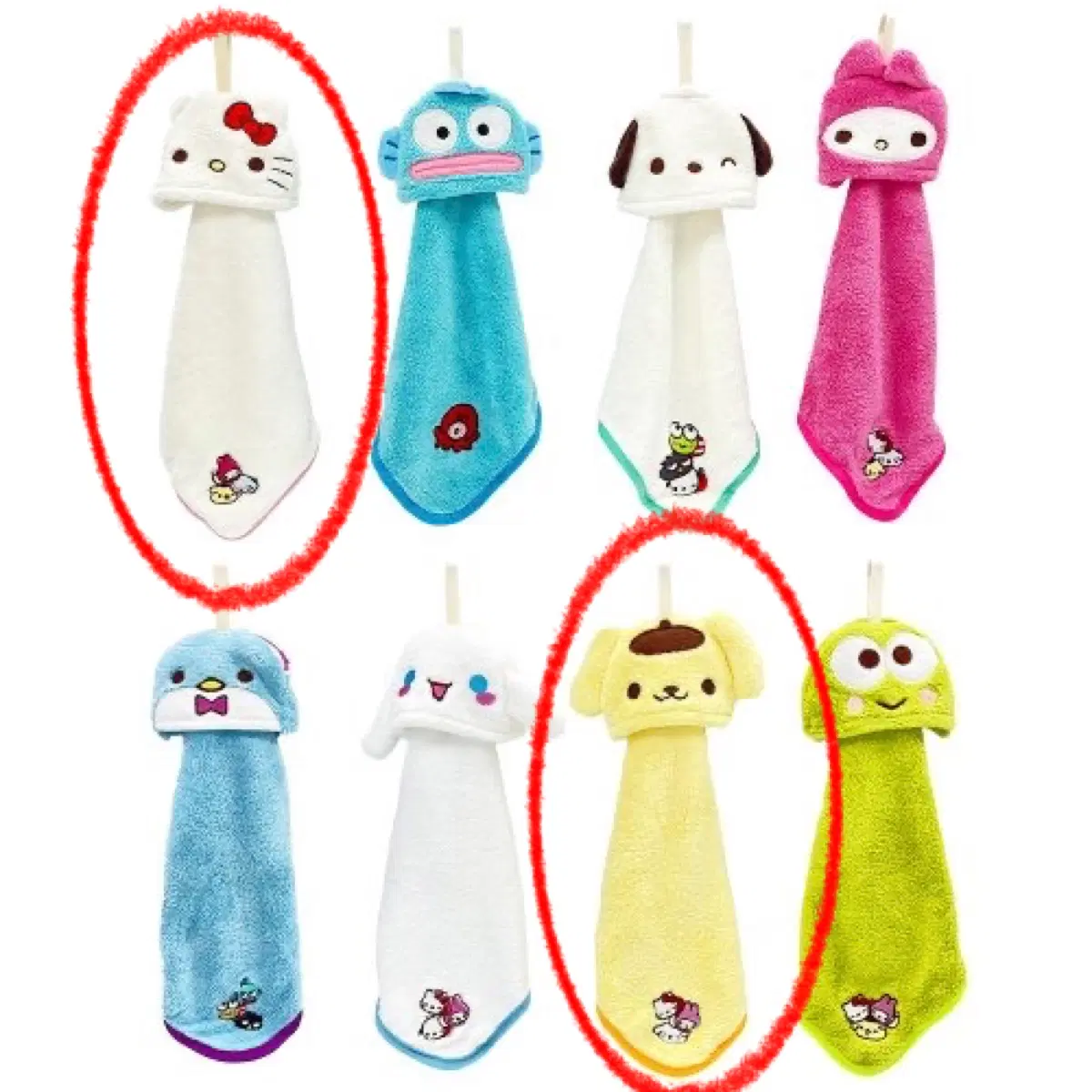 산리오 정품 헬로키티, 폼폼푸린 고리 핸드타올 주방 수건