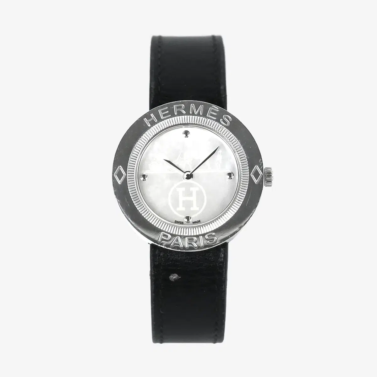 에르메스 PP1.410 파스파스 자개 쿼츠 시계 30mm 실버 레더 FISGQO8J