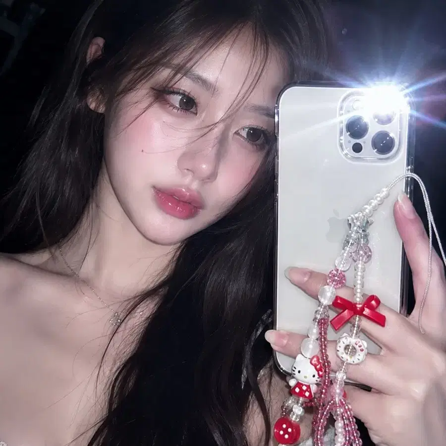 비즈 스트랩 키티 휴대폰줄 키링