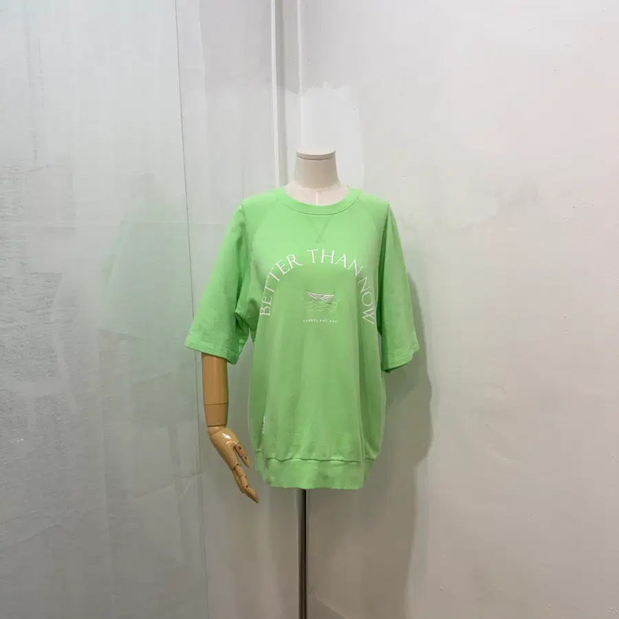 (M)배럴 형광연두 반팔맨투맨 스웻셔츠 오버핏반팔 5031