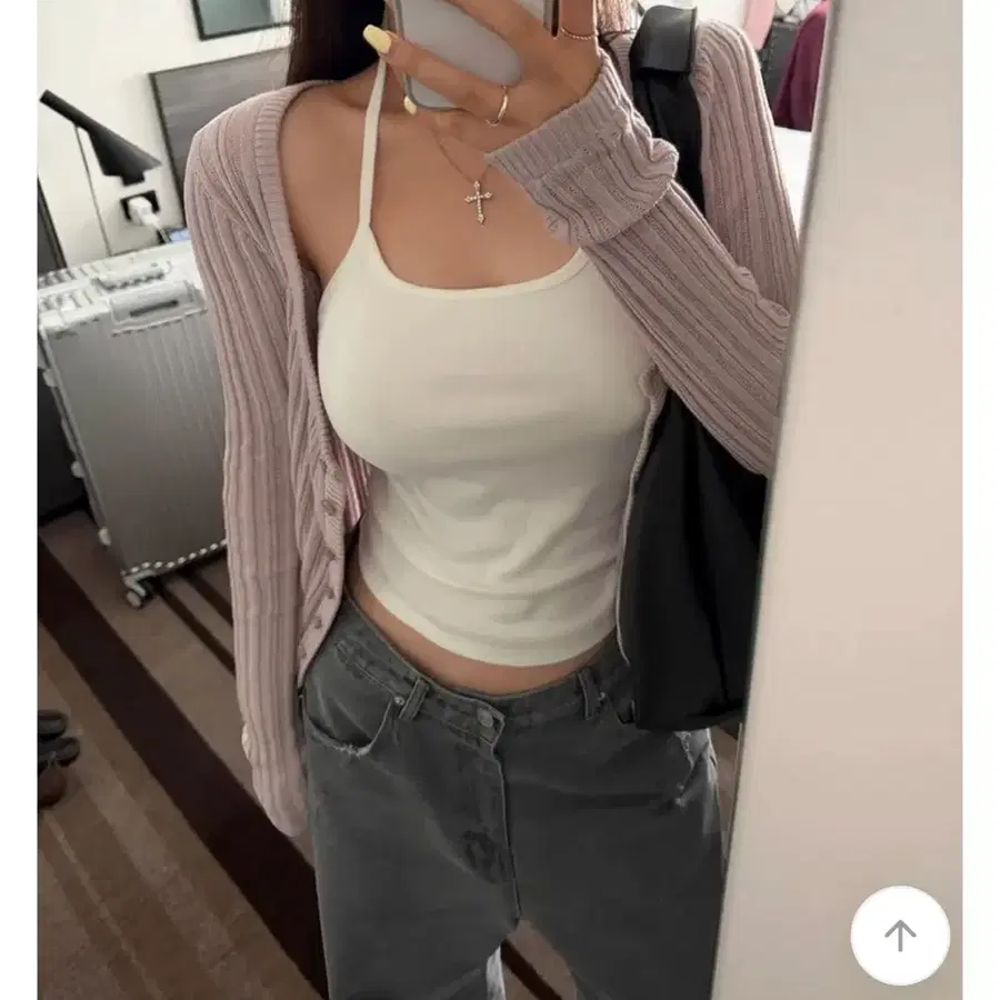 새상품) 에이블리 베이델리 슬링 골지 가디건 핑크