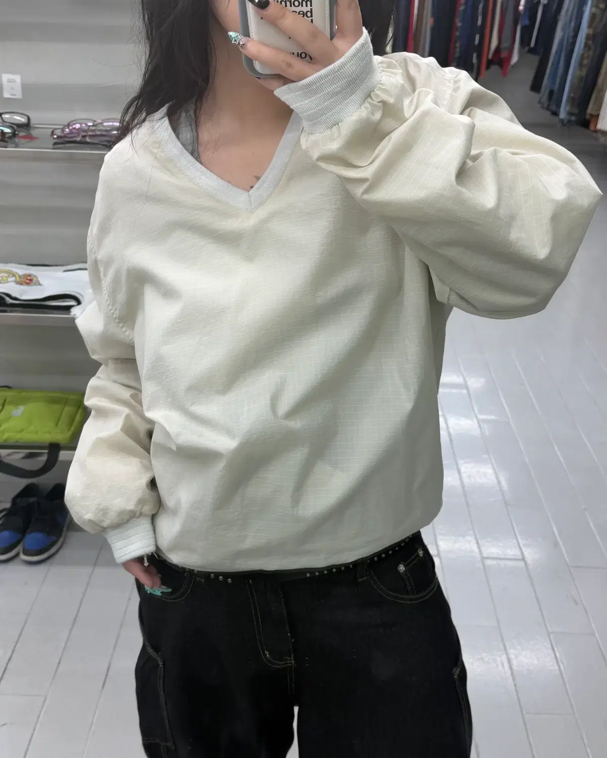 (L) 나이키 골프 00's 올드스쿨 리버시블 립스탑 나일론 웜업 V넥 풀오버