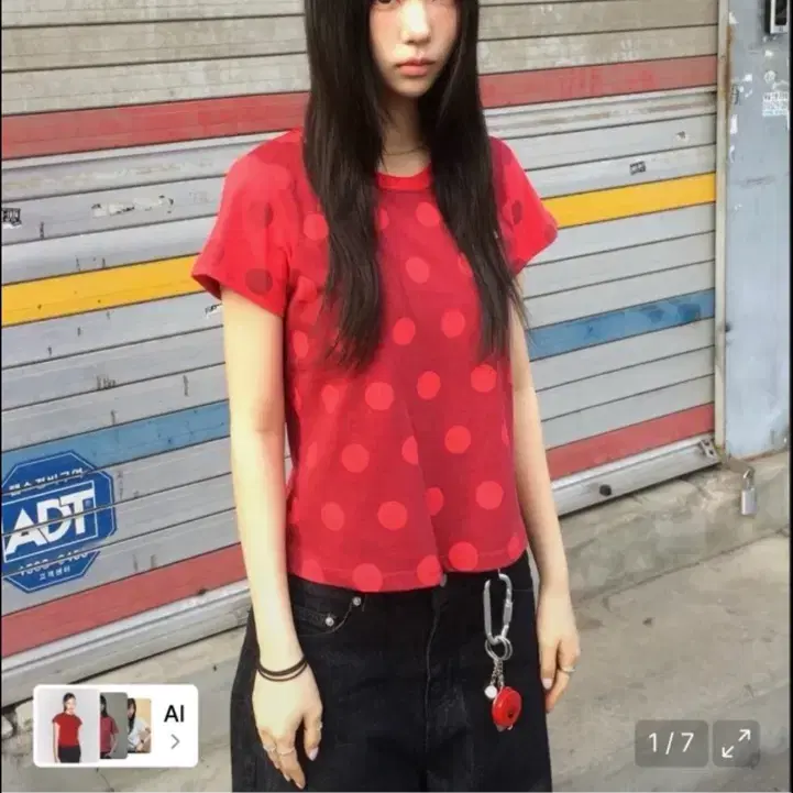 탄산마그네슘 도트 패턴 티셔츠 (레드)