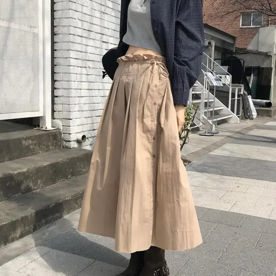 위드블룸 런던 코튼 플리츠 롱스커트