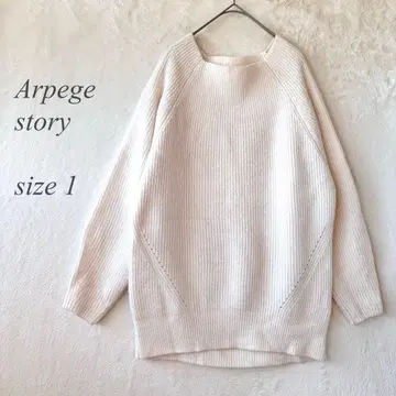 Arpege story 리브 스웨터 1 화이트 얼굴 라인 깔끔 무지 1241