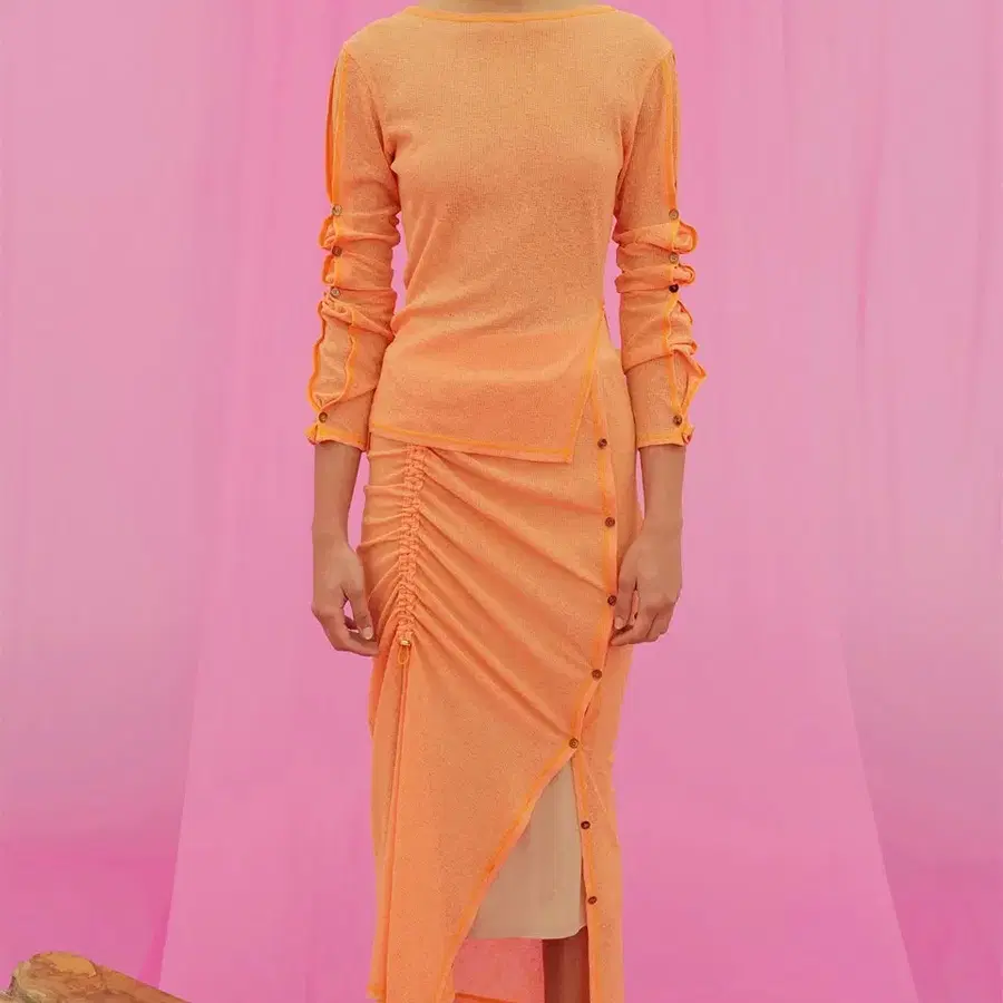 제이청 스커트 Hanlle Sheer Button Skirt Sunset Orange