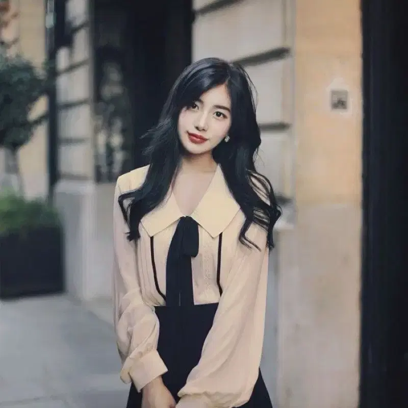 밀크코코아 연분홍 레이스 자수 블라우스