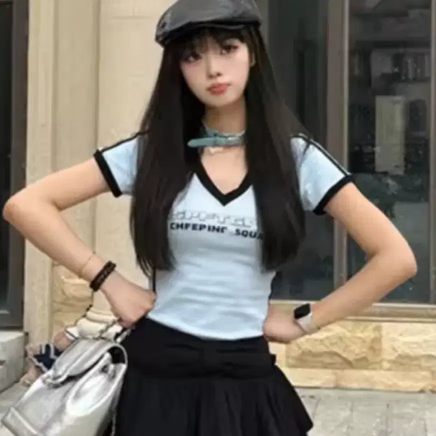 여성 반팔 티셔츠 하늘색