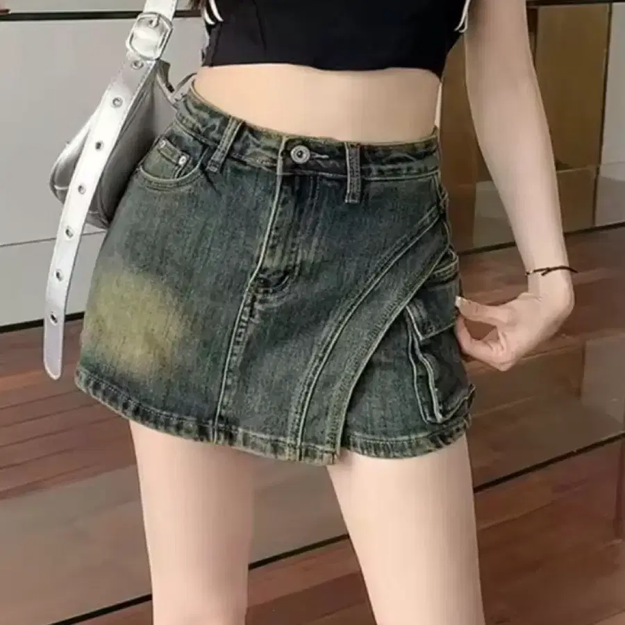 카고 데님 랩 스커트