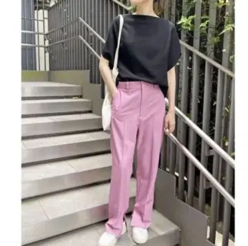 핑크 슬릿 센터 프레스 팬츠