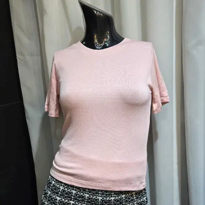 크롭 부들 핑크 반팔