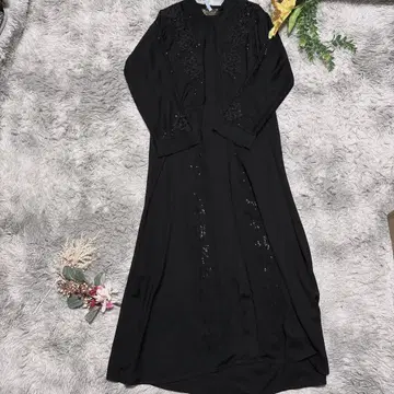 아바야토아라비 롱 아바야 꽃무늬 자수 비쥬 블랙 (52) 어른스러운 매력