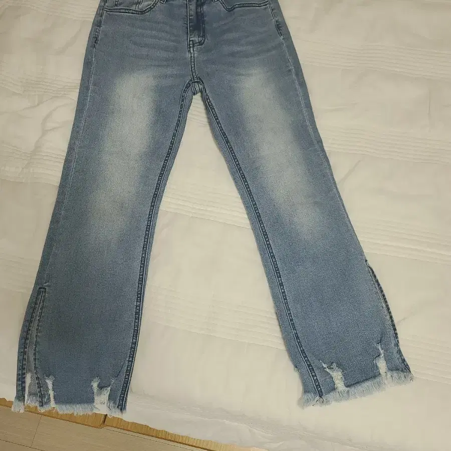 여성 연청 청바지 밑단컷팅 사이드 트임 데님 팬츠 (44)