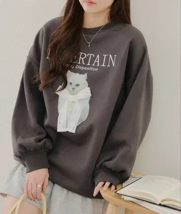 고양이 x 레이스 리본 속기모 풀오버