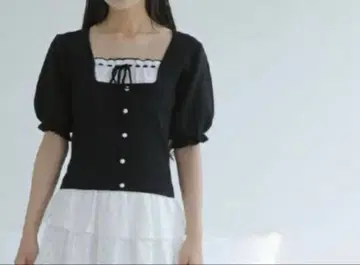 버블스 리본 개더 상의 블랙