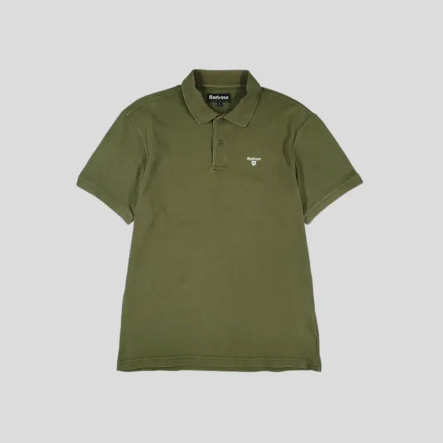 BARBOUR 피그먼트 카키 로고 PK 피케 스포츠 폴로 카라넥 반팔 티셔츠 M-L