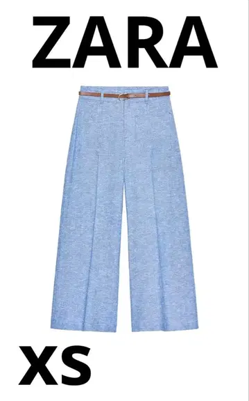 ZARA 린넨 벨트 큐롯 팬츠 라이트 블루 XS 사이즈 새상품