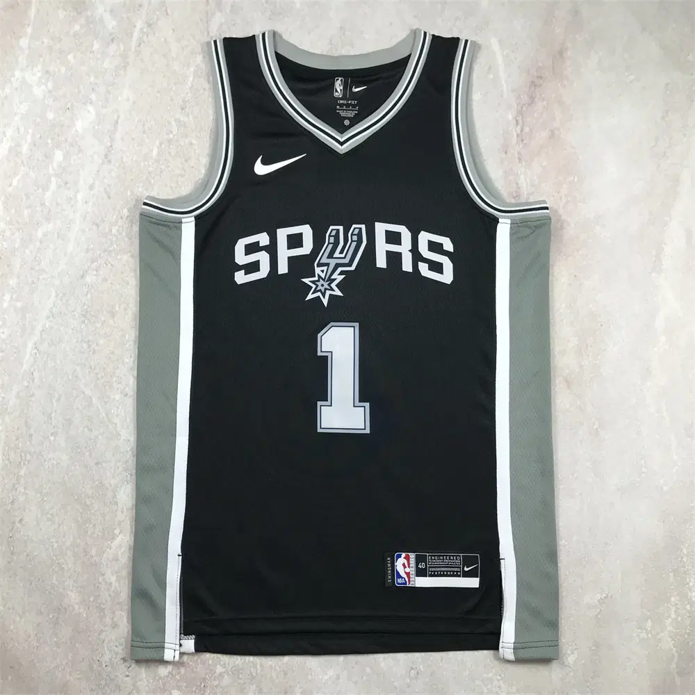 NBA 농구 유니폼 샌안토니오 스퍼스 1번 검은색 열압축 유니폼 WEMBANYAMA