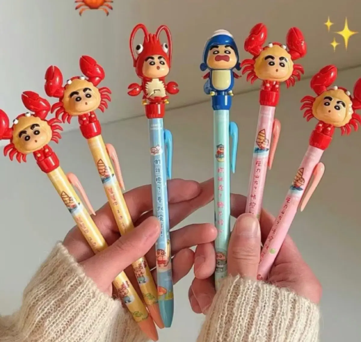 귀여운 짱구 액션볼펜 꽃게 망둥어 가재 랜덤볼펜 검정 0.5mm