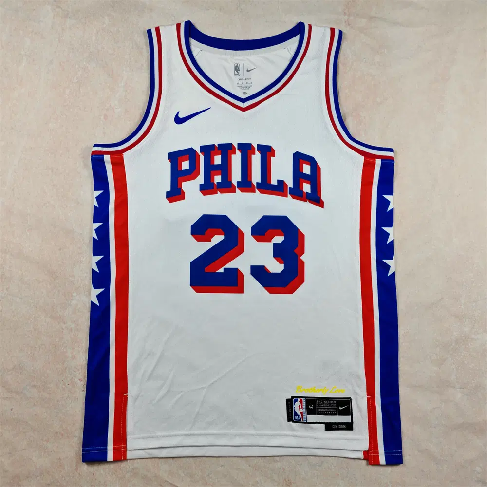 NBA 농구 유니폼 필라델피아 76ers 23번 흰색 열압축 유니폼 JAMES