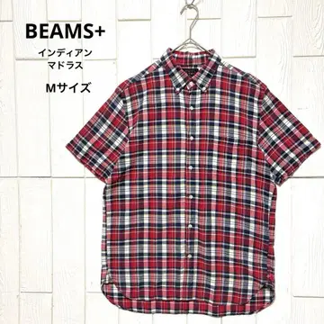 새상품급 BEAMS PLUS 인디언 마드라스 반팔 BD 셔츠 M 일본제