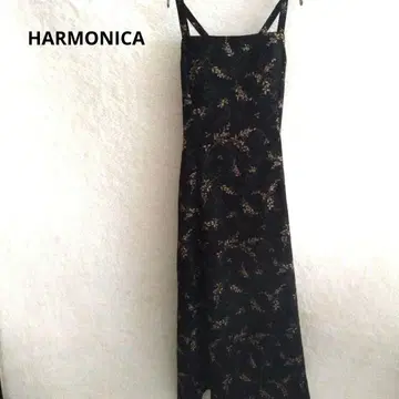 HARMONICA 롱 원피스 슬리브리스 꽃무늬 블랙 깔끔한 M