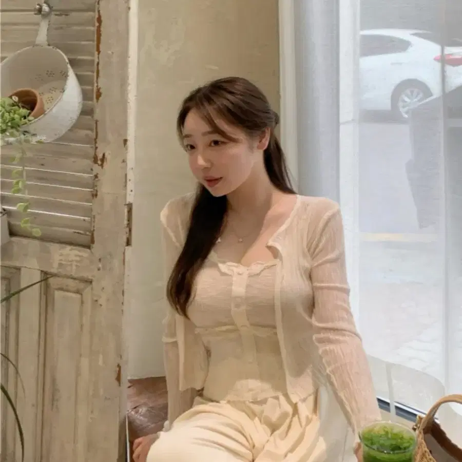 플랫퍼 레이스 니트 가디건세트