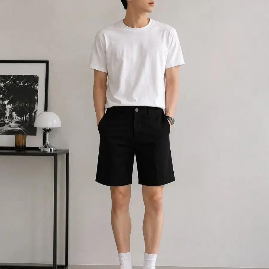 (택달린새상품)H&M 클래식 블랙 코튼 5부 쇼츠 32