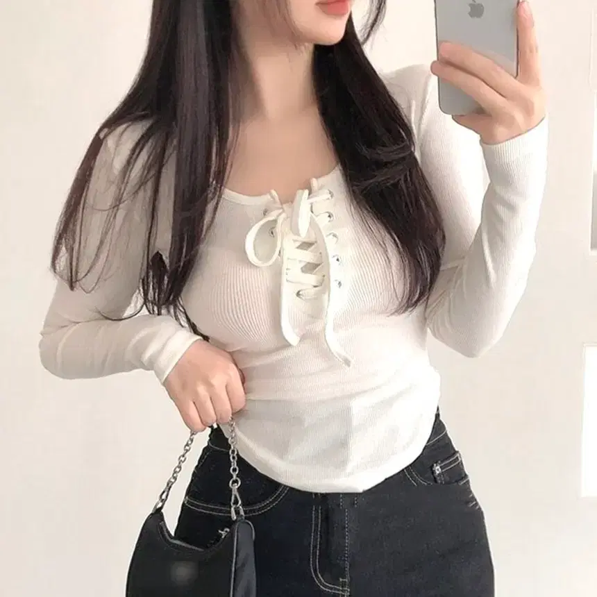[재고정리/새상품] 44~77size 2사이즈 4color 코르셋 아일렛 슬림핏 골지 긴팔 티셔츠